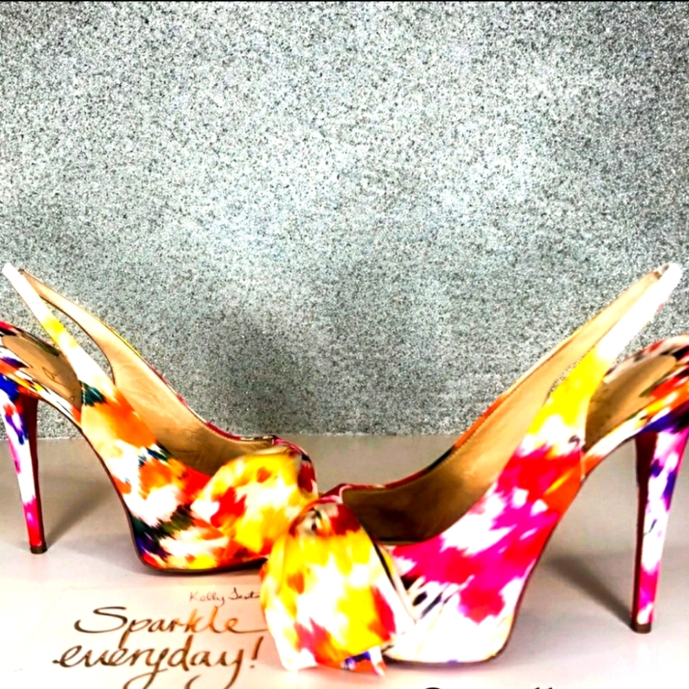***SOLD***Christian Louboutin Vendome Nodo Multicolored Slingback Satin Bouquet